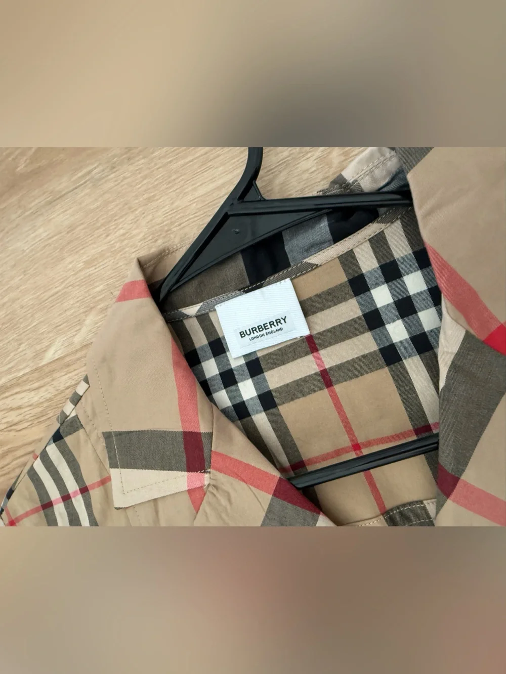 Checkered Short Sleeve Shirt Dress in Beige, Black & Red - Picture 5 of 7